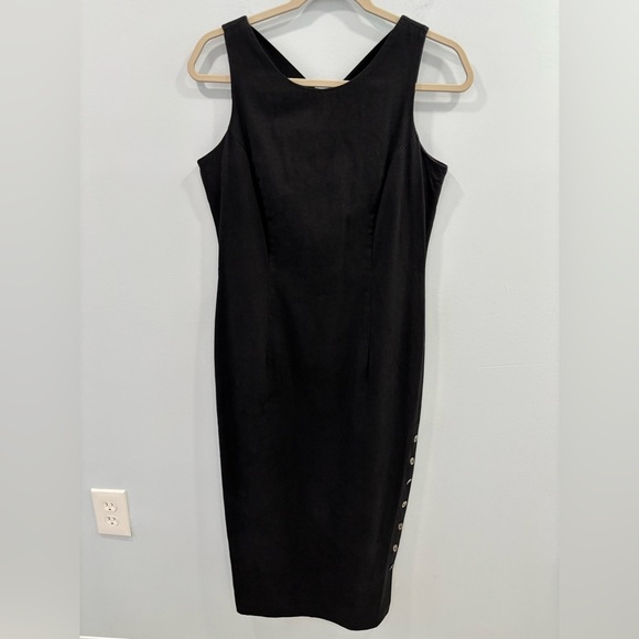 Vintage 90s Michael Angela Collections Black Midi Dress Criss Cross Back Size 6 - Picture 14 of 15